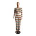 Women's Clothing Summer New Sexy Knitted Contrast Color Long Sleeved Trousers Wide Leg Casual Suit_ecoleips.com