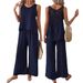 cross-border Women's Clothing Spring/summer Solid Color Hollow Lace Two-piece Set Casual Tank Top Wide-leg Pants_ecoleips.com