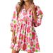 cross-border Spring Summer New European And American Design Striped Tie V-neck Three-quarter Sleeve Printed Dress_ecoleips.com