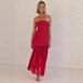 Women's Clothing Elegant Sexy Tube Top Hip Mesh Splicing Solid Color Dress Long_ecoleips.com