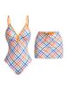 Trendy Checkered One-Piece Swimsuit – Modest Flounce Skirt Bikini For Women (Summer Edition)_ecoleips.com