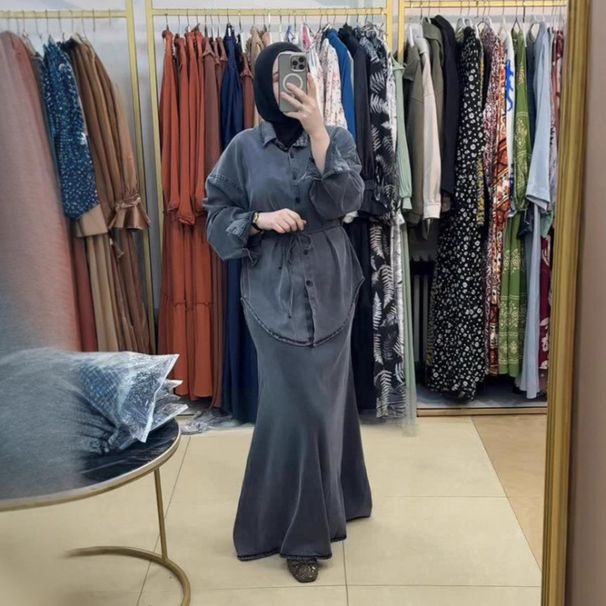 Women's Denim Shirt Dress With Collar – Oversized Casual Button Down Tunic For Fall – Elegant And Comfortable Stretch Polyester Blend_ecoleips.com