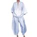Women's Clothing Loose Casual Solid Color Pocket Half Zipper Top Flower Bud Pants Set_ecoleips.com