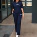 Spring/Summer Women's Two Piece Set Round Neck Short Sleeve T-Shirt With Unique Letter Print High-Waisted Drawstring Straight Leg Pants_ecoleips.com