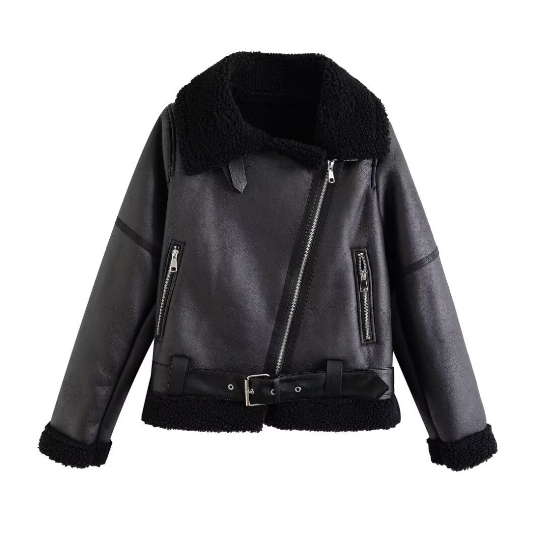 midlength leather jacket with belt longsved leather windbreaker fashionable british jacket for women 6652_ecoleips.com