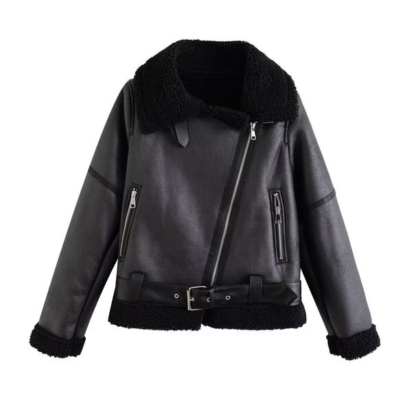 midlength leather jacket with belt longsved leather windbreaker fashionable british jacket for women 6652_ecoleips.com