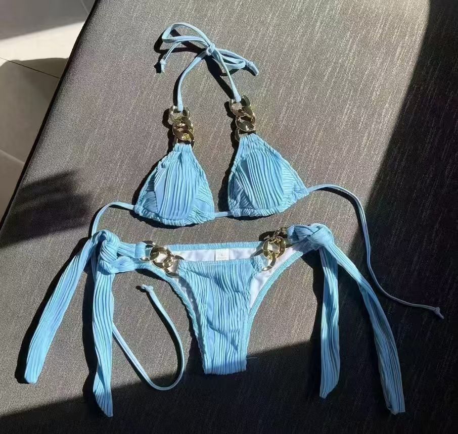 Verve 2025 New Style Wave Fabric Metal Ring Tie Bikini Women's Swimsuit_ecoleips.com
