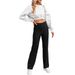Women's Clothing Casual High Waist High Texture Button Elastic Twill Fabric Multi Pocket Straight Pants_ecoleips.com