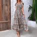 Elegant French Style Solid Color Cotton Maxi Dress Round Neck Short Sleeve Women's Spring Summer Resort Style Dress_ecoleips.com