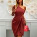Women's Clothing Solid Color Sleeveless Oblique Shoulder Irregular Strap Party Dress Jumpsuit_ecoleips.com