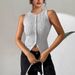 Elegant Women's Rib-Knit Cardigan Vest Short Sleeveless Open Front Shirt in Light Gray Slim Fit Versatile Top_ecoleips.com
