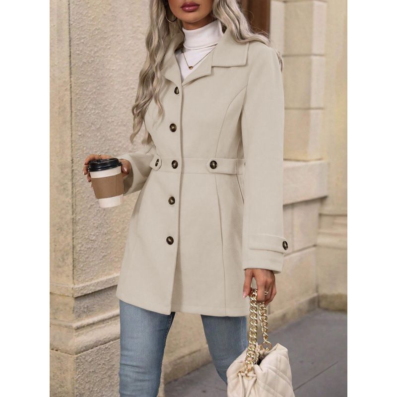 Long Winter Coat With Flared Collar And Buttoned Design, Crafted From Premium Woolen Fabric For A Sophisticated And Tail_ecoleips.com