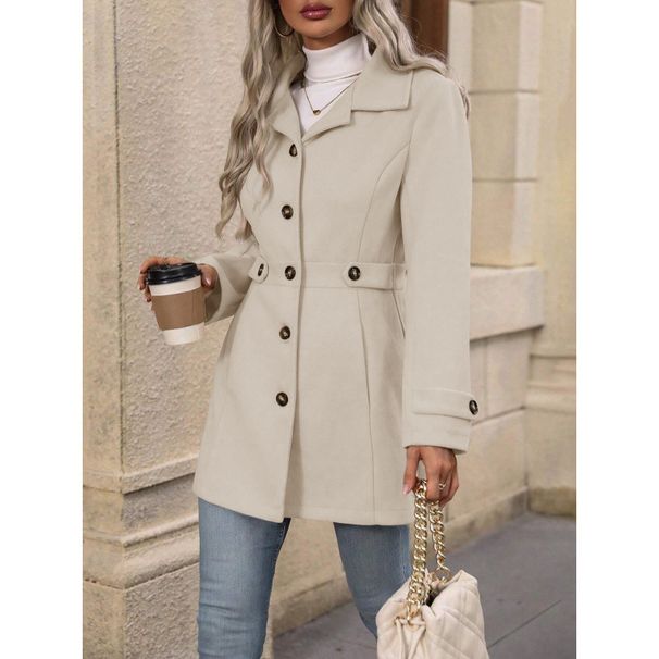 Long Winter Coat With Flared Collar And Buttoned Design, Crafted From Premium Woolen Fabric For A Sophisticated And Tail_ecoleips.com
