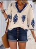 Women's Clothing Summer Short Sleeved Digital Printing V Neck T Shirt_ecoleips.com