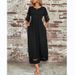 plus Size Women's Patchwork Dress With Five-Sleeve Mesh Round Neck And Pockets Hot Selling Cross Border Foreign Trade 2026_ecoleips.com