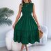 Elegant Ruffle Hem A-Line Maxi Dress With Smocked Waist For Women, Chic Sleeveless Summer Dress For Beach Wedding Party Vacation_ecoleips.com