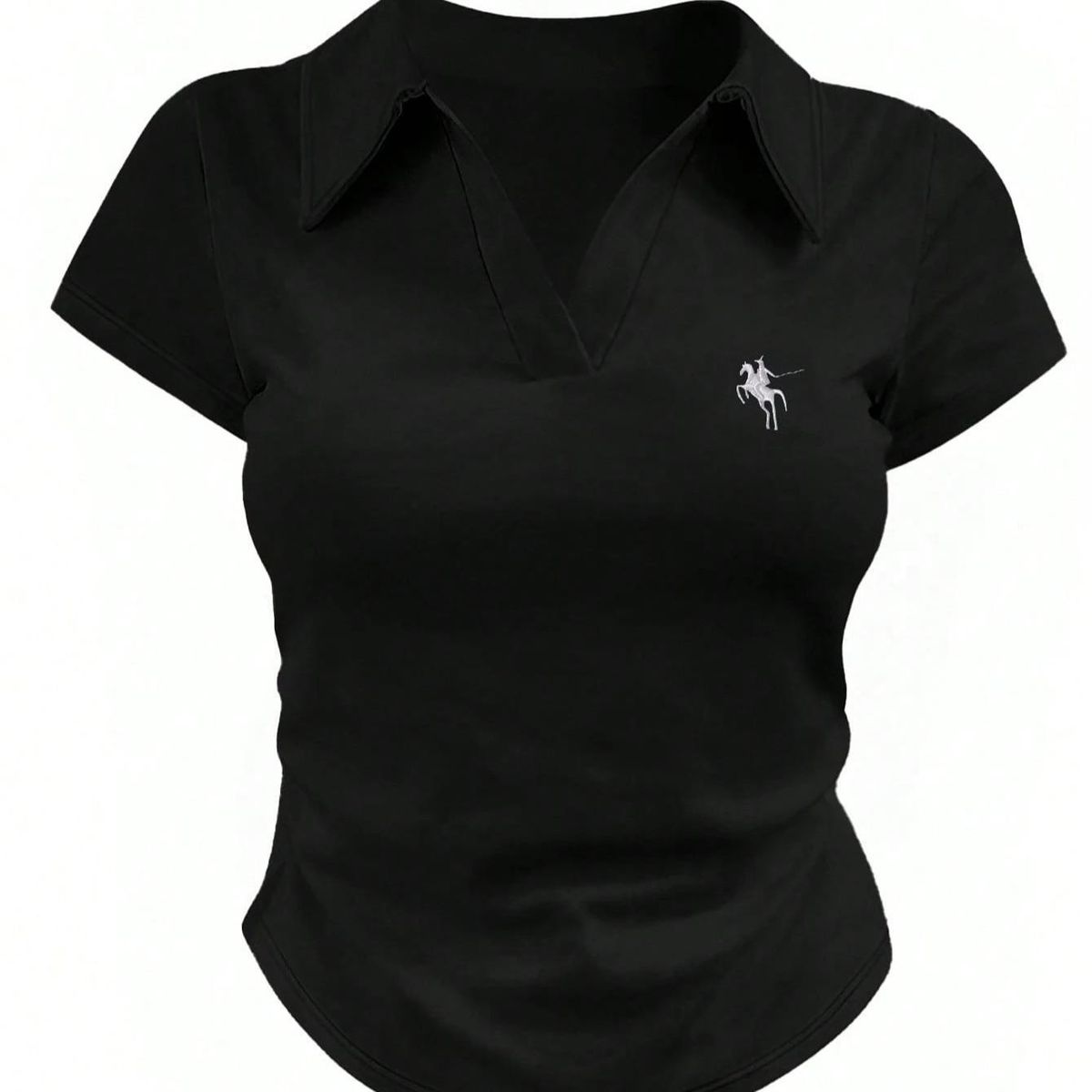 cross-border Korean-style Lapel Polo Shirt, Solid Color, Slim Fit, Short Style, Knight Embroidery, Simple And_ecoleips.com