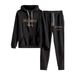 Personalized Letter Print Fleece-Lined Tracksuit Set Winter Warmth Sportswear Black S-XXL_ecoleips.com