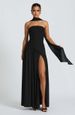 Summer Elegant Sexy off Shoulder Slit Dress for Women Black And White Color Blocking Scarf European American Style_ecoleips.com
