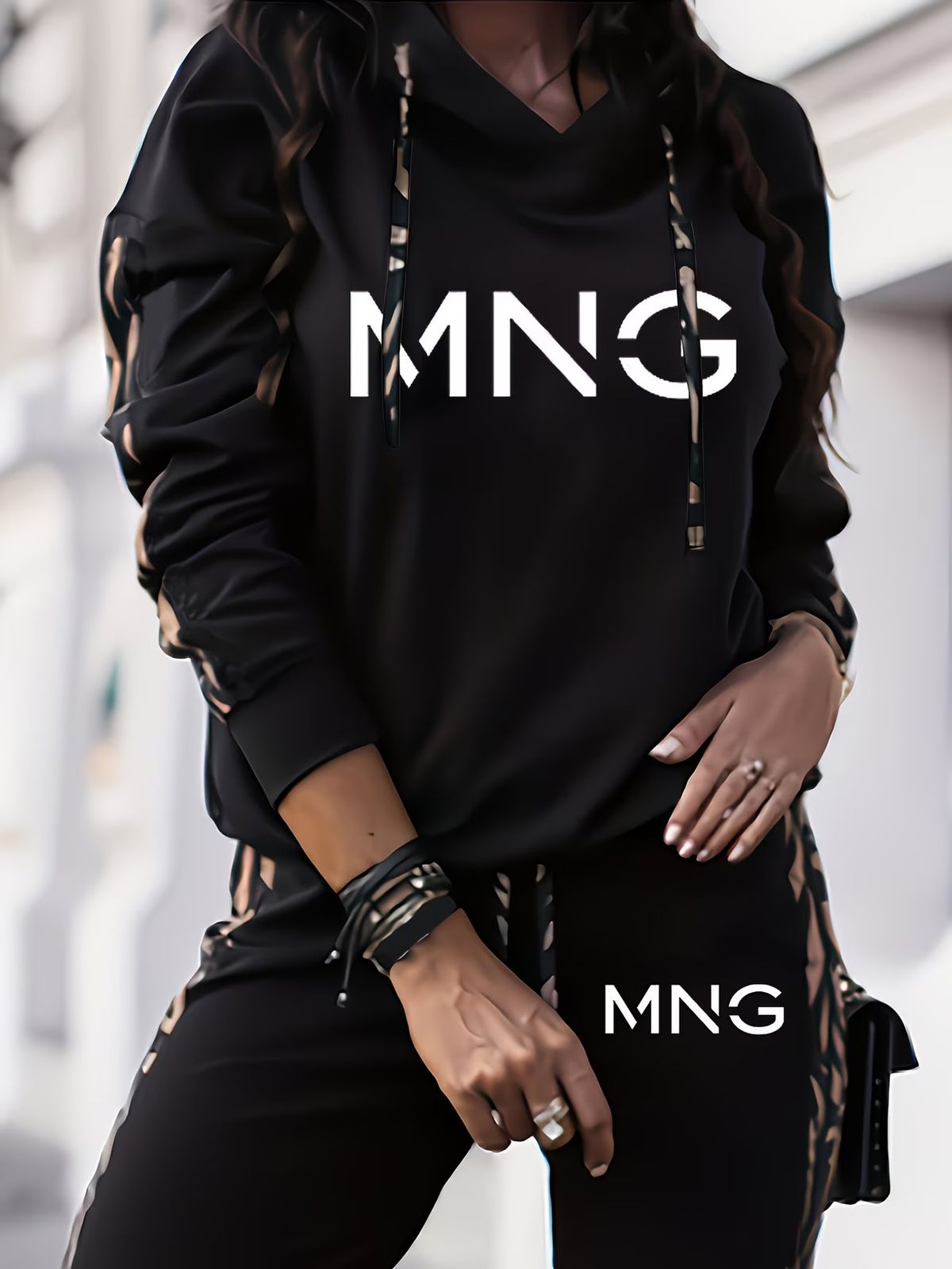 Women's Clothing American Style Autumn Winter Fashion Casual Holiday Hooded Letter Print Two Piece Set Long Sleeved Pants_ecoleips.com