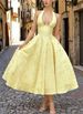 Women's Elegant V Neck Halter Jacquard Sleeveless Backless Belted Maxi Dress – Spring Summer Evening Gown_ecoleips.com