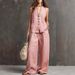 Women's Cotton Linen Two-Piece Set Sleeveless Vest And Wide Leg Pants Fashion_ecoleips.com