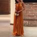Fashion Pleated Solid Color Long Dress Sexy Halter Hollow Out Loose Evening Dress Women Elegant Sleeveless Backless Party Dress_ecoleips.com