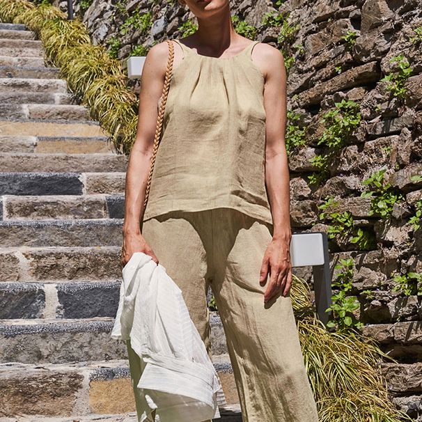 Aria Basics Aria Basics Clearance Sale: European And American Style Halter Neck Tank Top, French Pure Linen, Elegant Commuting Versatile_ecoleips.com