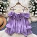 Women's Premium Off-Shoulder Chiffon Blouse French Gentle Style Ruffled Trim Loose Fit Light Flowing Top for Autumn 2025_ecoleips.com