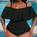European And American Fashion plus Size Onesie Women's Ruffle Triangular Pleat Slimming Effect Tummy Conceal Swimwear_ecoleips.com