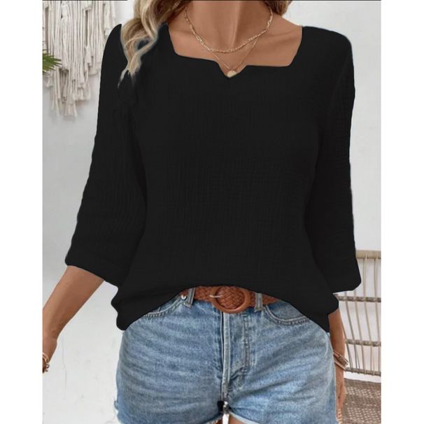 Autumn Simple Solid Color Long-Sleeved V-Neck Women's Shirt Wholesale_ecoleips.com