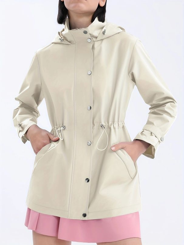 Women's Waterproof Trench Coat – Slim Fit Windproof Hooded Raincoat For Commuting (S/M/L/XL/XXL, Black/Beige/Army Green/Lavender)_ecoleips.com