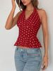 Women's Y2K Polka Dot Backless Sleeveless Tank Top New Spring/Summer Style Retro Polka Dot Backless Cropped Top With Ruffles_ecoleips.com