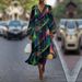 Women's V-Neck Dress Summer Fashion Floral Puff Sleeve Dress_ecoleips.com