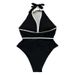 Women's Clothing"3D Floral Halter Swimsuit – Sculpting One-Piece With Adjustable Ties & High-Cut Legs"_ecoleips.com