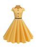 Women's Summer Solid Midi Dress With Belt Elegant Short Sleeve High Waist Office Party Sundress For Ladies_ecoleips.com