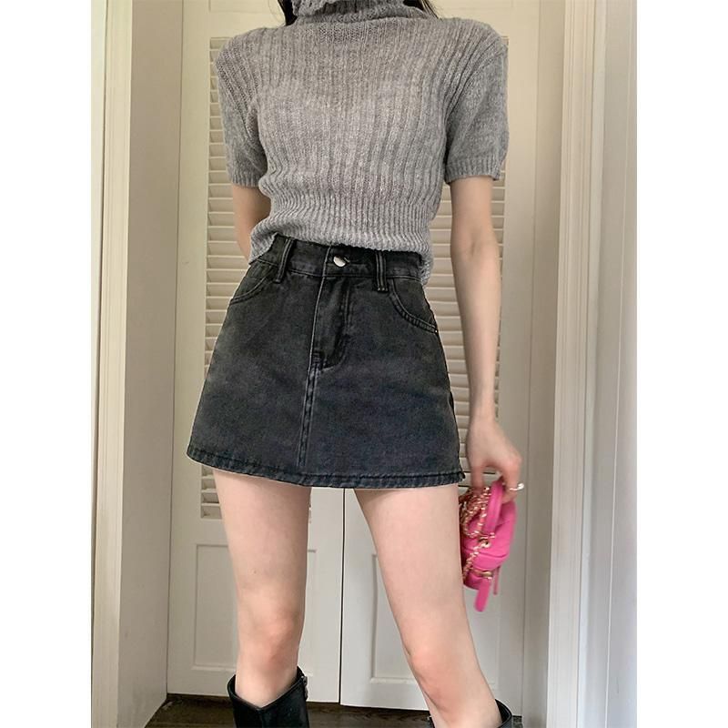 Women's Clothing Design Denim Skirt Female Spring And Autumn New Black All Match High Waist A Line Hip Skirt_ecoleips.com