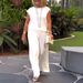 Women's Clothing Solid Color Round Neck Sleeveless Top And Pants Set_ecoleips.com