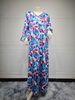 Elegant Embellished Abaya Dress Blue Floral Print Crystal Rhinestones Modest Long Sleeve Maxi Dress for Women S-XXL_ecoleips.com