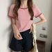 Women's Color Block Round Neck Short Sleeve T-Shirt Korean Style Slim Fit Trendy Student Top For Summer_ecoleips.com