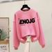 Women's Thickened Fleece Lined Pure Cotton Sweatshirt round Neck Simple Letter Print Autumn Winter Fashion Top_ecoleips.com