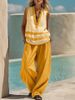 Women's Clothing Women's V Neck Sleeveless Vest And Wide Leg Pants Set Loose Casual Two-Piece Outfit Style For Formal & Casual For Women_ecoleips.com