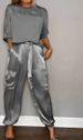 European American Spring And Autumn New Fashion Women's Solid Color Smooth Satin Five-Sleeve Top Two-Piece Set_ecoleips.com