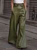 Women's Clothing Leather Pants High Waist Loose Pocket Waist Pu Leather Flared Pants Casual Trousers_ecoleips.com