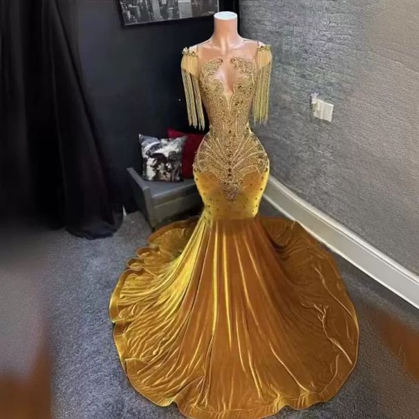 Women's Clothing Sexy Tassel Hanging Evening Dress New Party Cocktail Party High End Fishtail Evening Dress Host Dress_ecoleips.com
