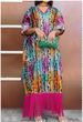 Women's Clothing Plus Size V Neck Tassel Printed Dress Loose Fitting Casual Maxi Evening Gown_ecoleips.com