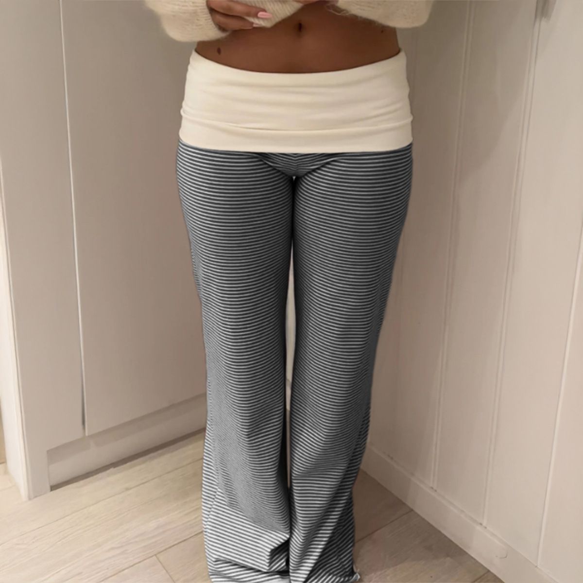 DiYun European And American Casual Vacation Striped Waist-Tied Long Pants Women's Clothing 2025_ecoleips.com