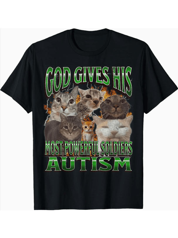 "God Gave Him The Strongest Warrior: Autism" Cat Pattern T-Shirt - Fun Autism Awareness Promotional T-Shirt Women Clothing Y2K_ecoleips.com