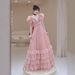 Sparkly Pink Slim Fit Deep V Neck Princess Style Dress European American Elegant Evening Gown for Brides Banquets_ecoleips.com