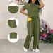 Women's Clothing Women's Short Sleeve Top And Pants Set | Casual Summer Two-Piece Outfit In Army Green_ecoleips.com